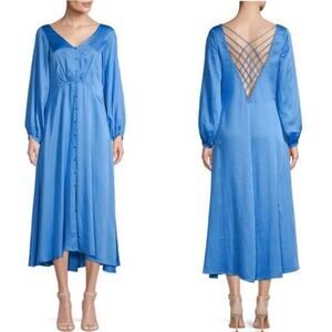 🔥Free People Silky Satin V-neck Open Crisscross Back Fit & Flare Boho Dress